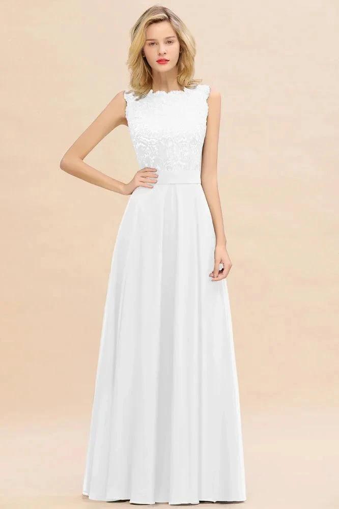 Sleeveless A-line Evening Maxi Gown Lace Appliques Floor Length Bridesmaid Dress Formal Party Gown