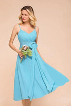 Sleeveless Chiffon Ankle Length Bridesmaid Dress Mini Beach Wedding Guest Dress