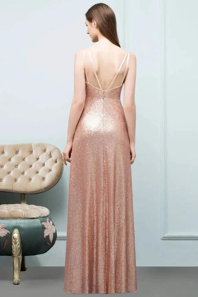 Sleeveless Floor Length A-line Scoop Sequined Prom Dresses