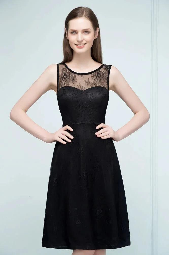 Sleeveless Lace A-line Knee Length Bridesmaid Dresses