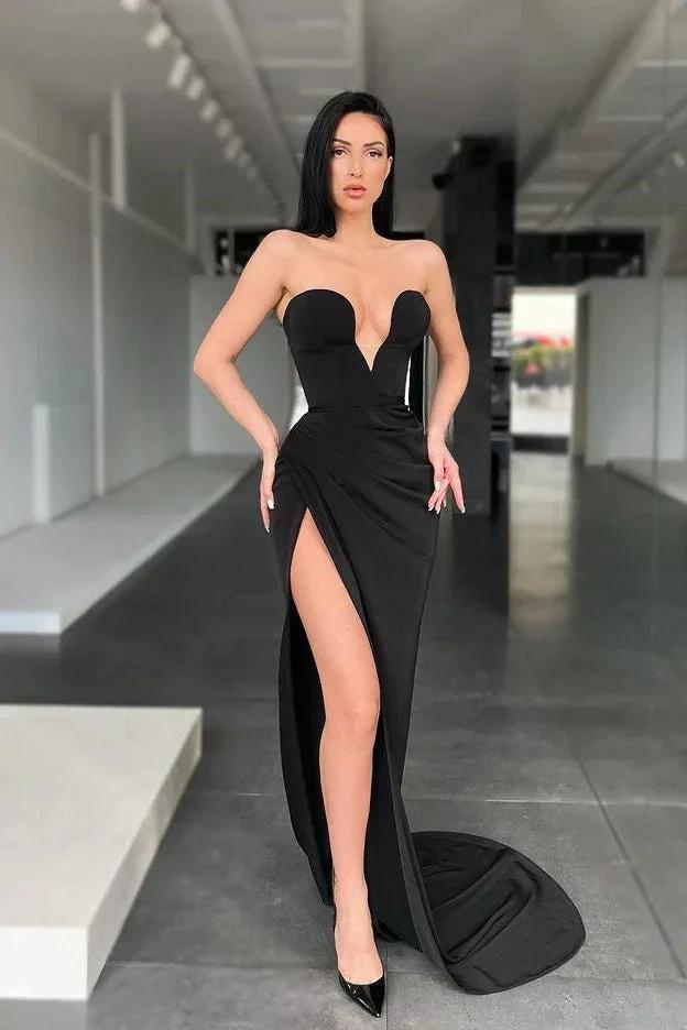 Sleeveless Sweetheart Front-Split Sexy Sweep-Train Prom Dress