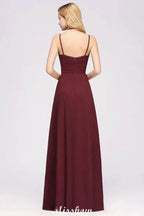Spaghetti Sleeveless Ruffles A-line Chiffon Bridesmaid Dresses Straps Evening Maxi Dress