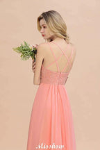 Spaghetti Slim Side Split Bridesmaid Dress Sky Blue V-Neck Wedding Party Dress