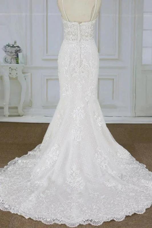 Spaghetti Strap Appliques Pretty Mermaid Elegant Wedding Dresses