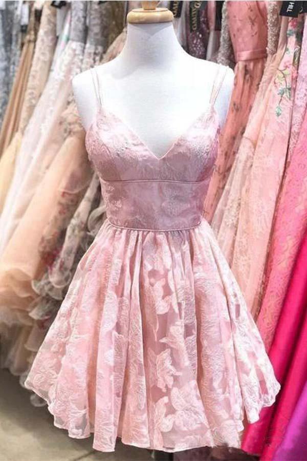Spaghetti Strap Homecoming Dresses Jacquard V Neck Short Prom Dress PD392