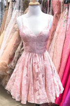 Spaghetti Strap Homecoming Dresses Jacquard V Neck Short Prom Dress PD392