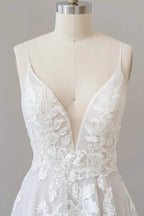 Spaghetti Strap Lace Appliques Tulle Wedding Dress