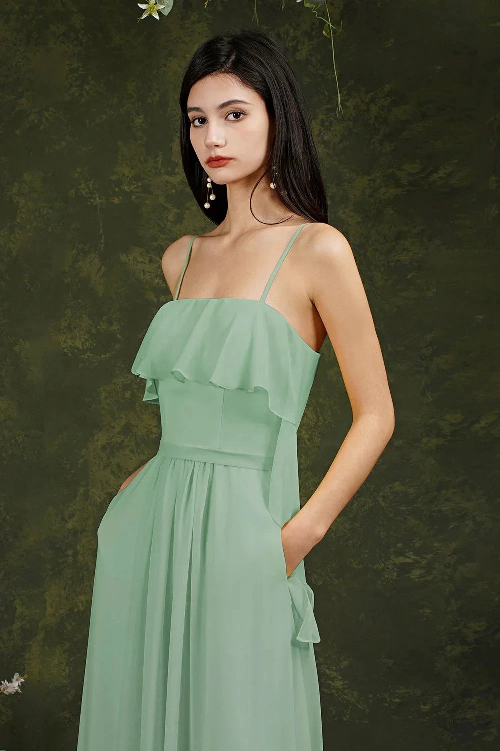 Spaghetti Strapes Split Front Aline Tulle Long Prom dress