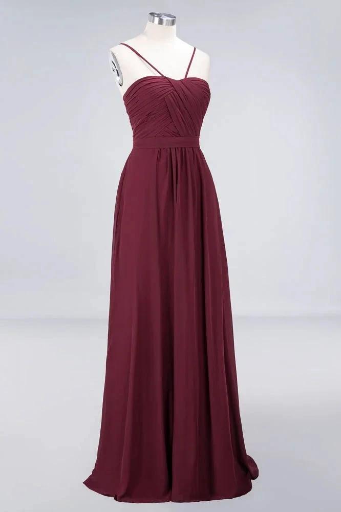 Spaghetti-Straps Backless Bridesmaid Dress  Ruffles Chiffon Wedding Party Dress