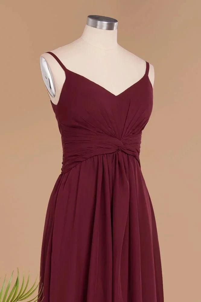 Spaghetti Straps Simple Evening Maxi Dresses Aline Chiffon Ruffle Party Gown