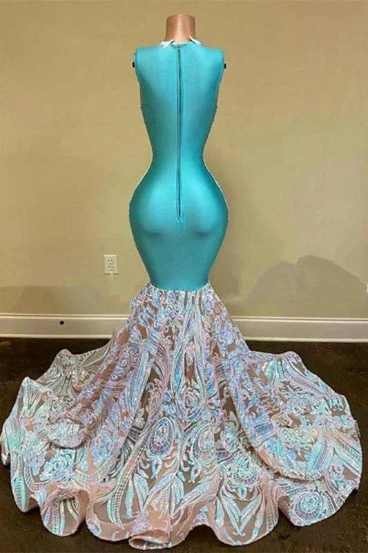 Sparkly Mermaid Glitter Floral Lace Floor-Length Prom Dress