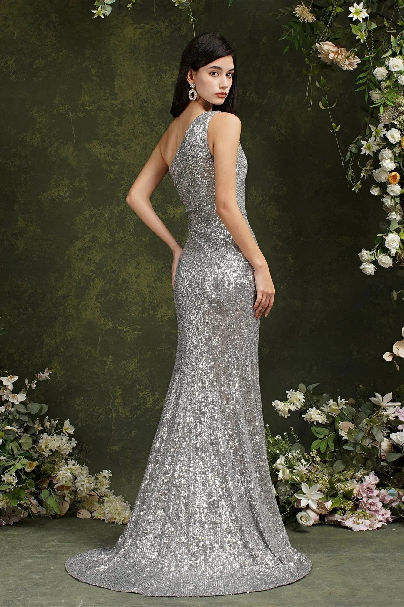Sparkly One Shoulder Sequins Mermaid Floor-length Bridesmaid/Prom Dress With Side Slit