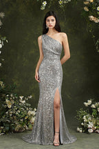 Sparkly One Shoulder Sequins Mermaid Floor-length Bridesmaid/Prom Dress With Side Slit