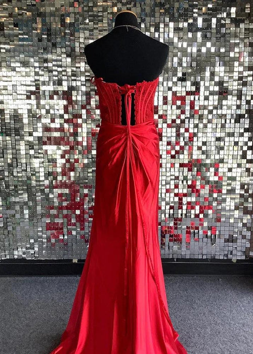 Arielle |Sheath Strapless Corset Satin Prom Dress with Slit