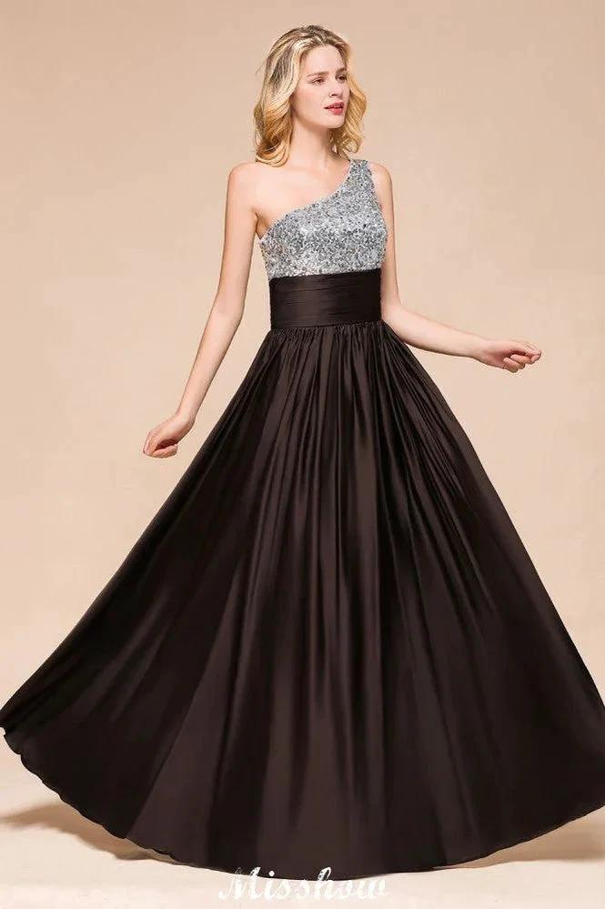 Sparkly Sequin Bridesmaid Dress One Shoulder Maxi Evening Dress Wedding party Dress