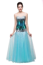 Strapless Floor-length Mermaid Tulle Sequins Porm Dresses
