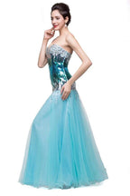 Strapless Floor-length Mermaid Tulle Sequins Porm Dresses