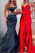 Jianna | Straps V-Neck Satin Mermaid Prom Dress with Bow