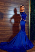 Stunning Halter Royal Blue Evening Party Dress Satin Mermaid Prom Dress