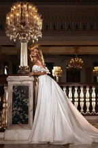 Stunning Off Shoulder White Floral Mermaid Slim Wedding Gowns Sweetheart Long Bridal Dress with Detachable Tail