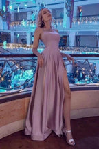 Stunning Spaghetti Straps Satin Evening Dress with Side Slit