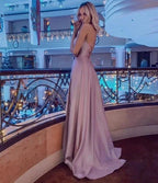Stunning Spaghetti Straps Satin Evening Dress with Side Slit