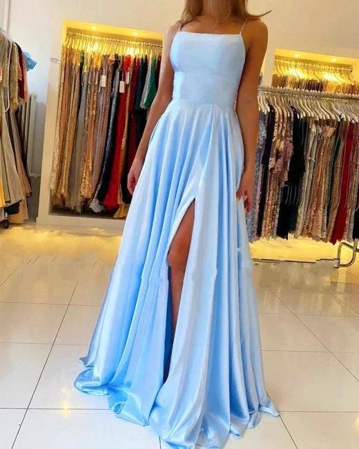 Stunning Spaghetti Straps Satin Evening Dress with Side Slit