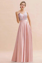 Stylish Backless Satin Floor Length Evening Dress V-Neck Party Dress