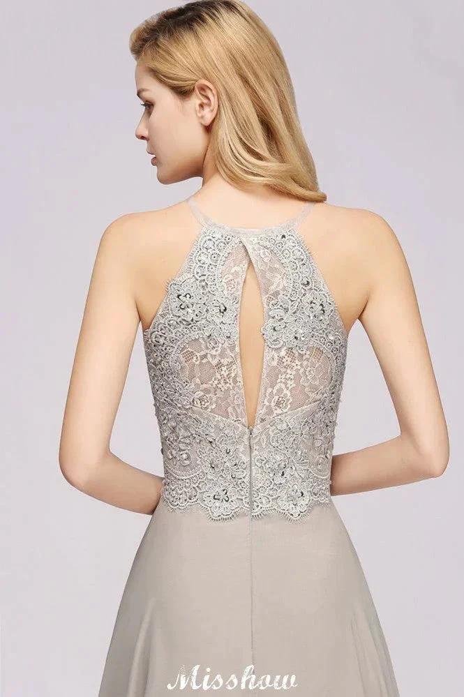Stylish Floral Appliques Sleeveless Evening Party Gown Aline Silver Chiffon Long Bridesmaid Dress