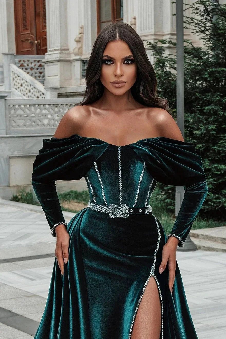 Stylish Split Front Off-the-shoulder Prom Dress With Train