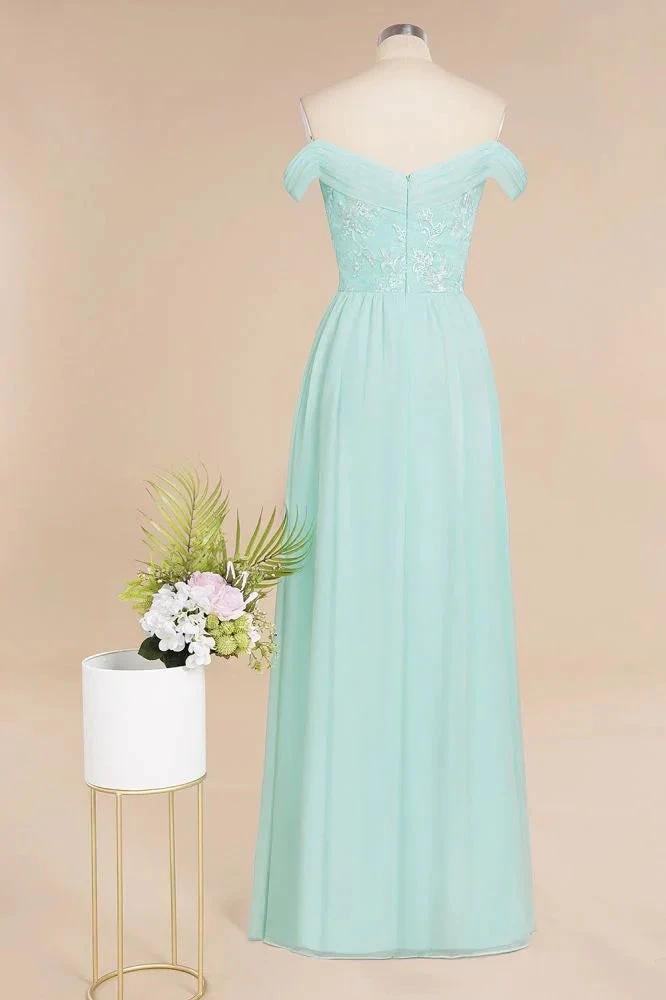 Sweetheart Ruffles Simple Prom Dresses Off the Shoulder aline Bridesmaid Dress