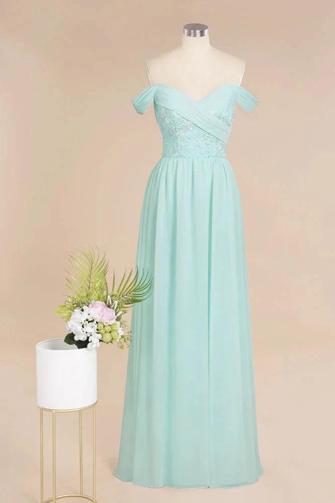 Sweetheart Ruffles Simple Prom Dresses Off the Shoulder aline Bridesmaid Dress