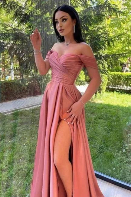 Sweetheart Simple Long Off-the-shoulder A-line Prom Dress With Slit