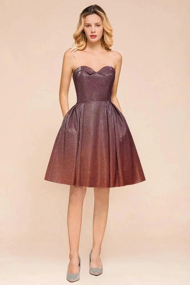 Sweetheart Sleevless Mini Homecoming Dress Bright Silk Knee Length Prom Dress
