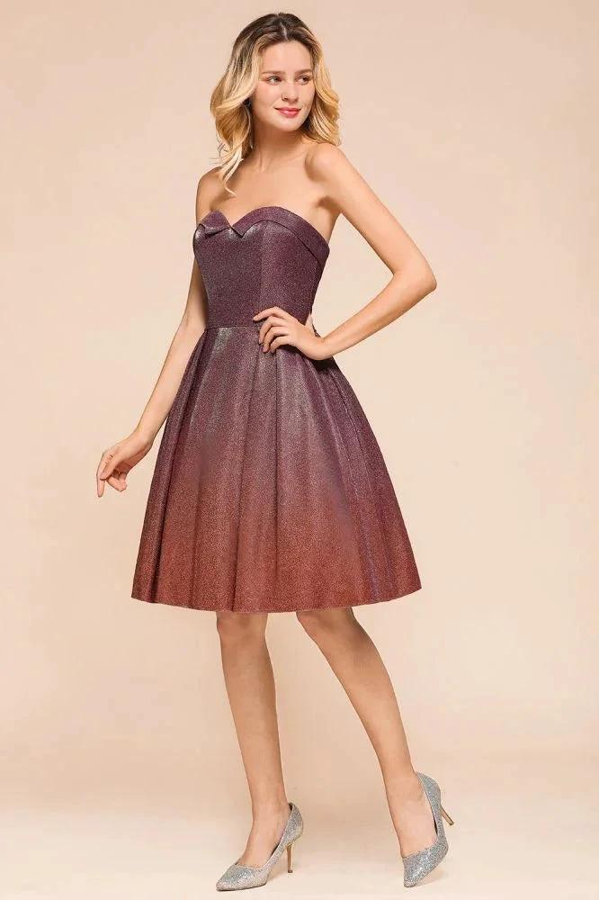 Sweetheart Sleevless Mini Homecoming Dress Bright Silk Knee Length Prom Dress
