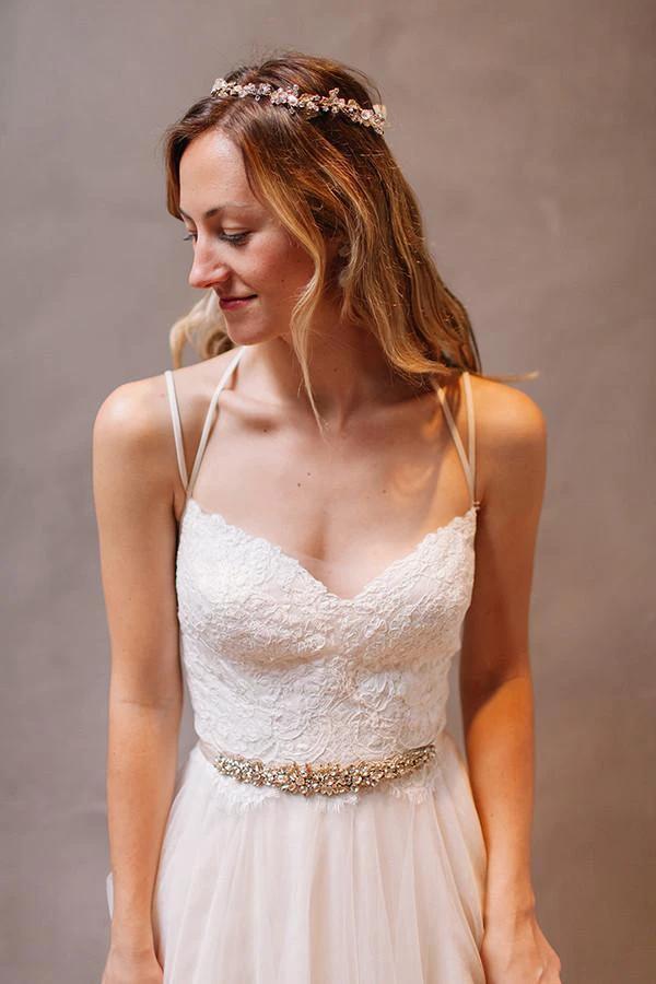 Sweetheart Straps White Chiffon Wedding Dress with Beading PG 202