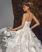 Sweetheart Tulle Floral Wedding Dress Sleeveless Aline Bridal Dress