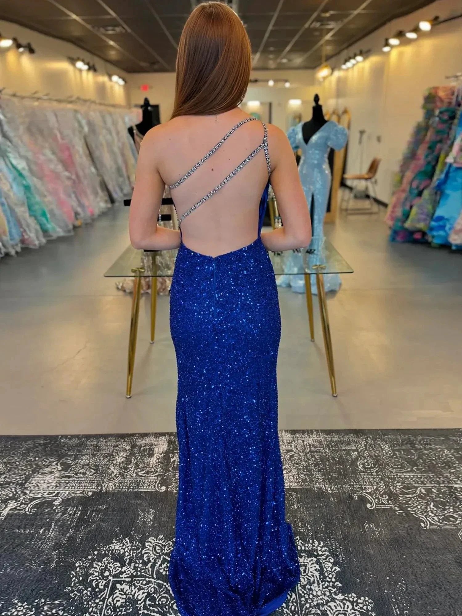 Tove | Orange One Sholder Sequins Mermaid Prom Dresses with Slit