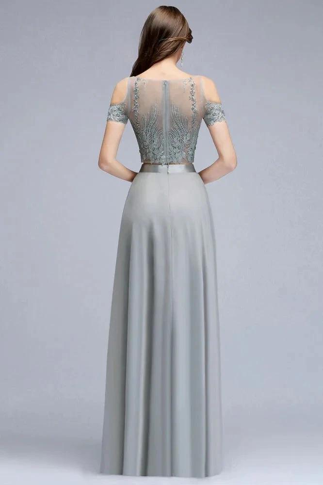 Two-piece Floor Length Appliqued Chiffon Prom Dresses