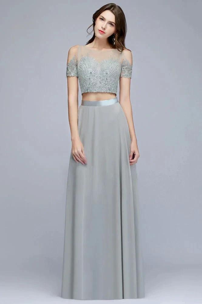 Two-piece Floor Length Appliqued Chiffon Prom Dresses