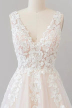 V-neck Appliques Tulle Floor length Wedding Dress