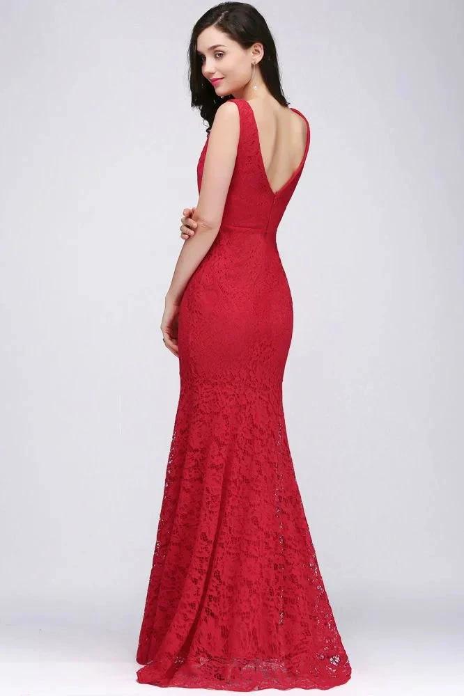 V-neck Mermaid Floor-length Lace Prom Dress