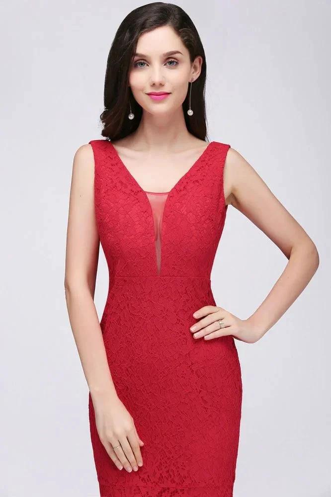 V-neck Mermaid Floor-length Lace Prom Dress