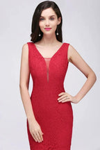 V-neck Mermaid Floor-length Lace Prom Dress