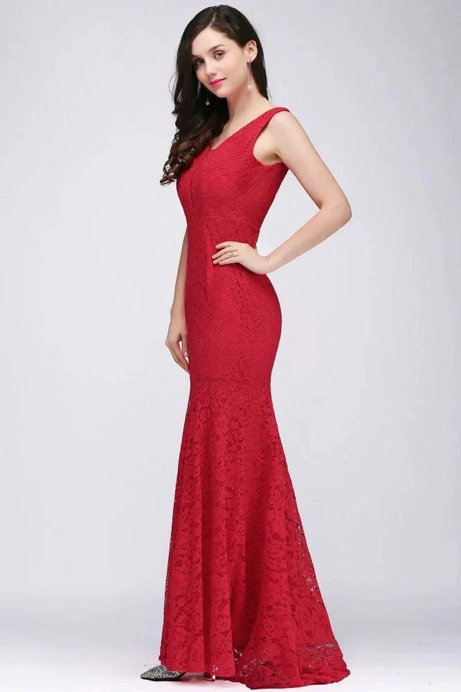 V-neck Mermaid Floor-length Lace Prom Dress