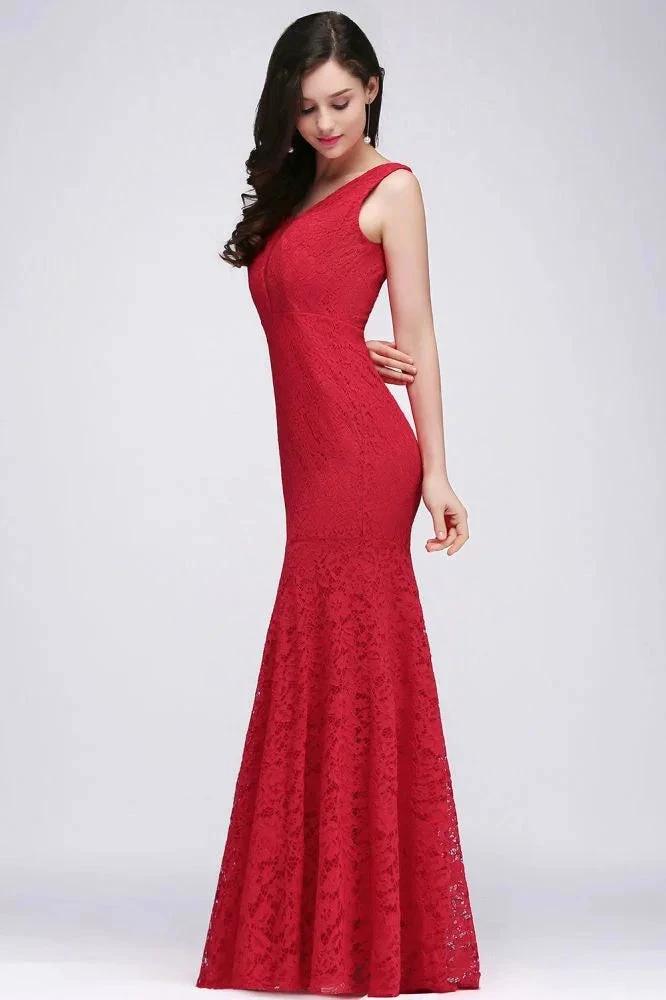 V-neck Mermaid Floor-length Lace Prom Dress