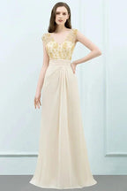 V-neck Sequined Top A-line Floor Length Chiffon Prom Dresses