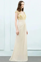 V-neck Sequined Top A-line Floor Length Chiffon Prom Dresses