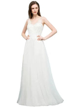 V-neck Sleeveless A-line Floor Length Lace Tulle Prom Dresses