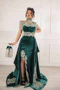 Velvet Dark Green Long Split Mermaid Prom Dresses